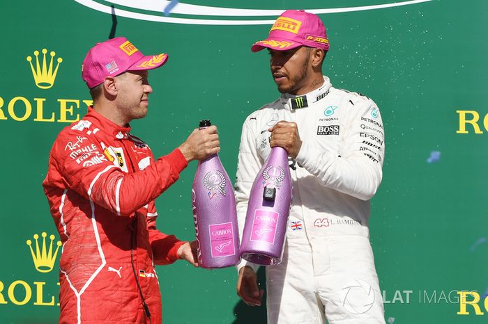 Ganador, Lewis Hamilton, Mercedes AMG F1, segundo, Sebastian Vettel, Ferrari