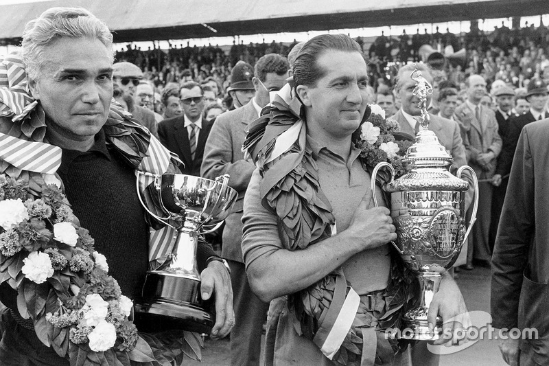 Left-to-right: Piero Taruffi, 2nd position and Alberto Ascari, 1st position, on the podium