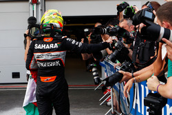 Sergio Perez, Sahara Force India F1 celebrates his third position in parc ferme