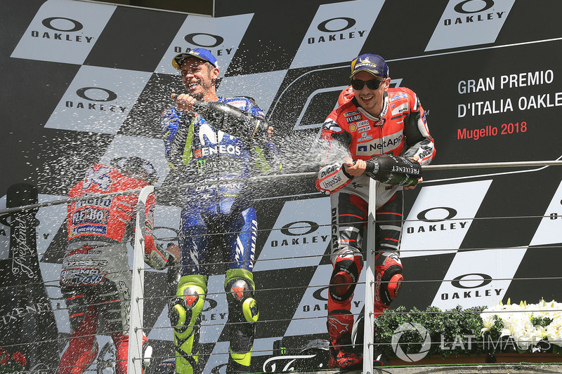 Podium: race winner Jorge Lorenzo, Ducati Team, second place Andrea Dovizioso, Ducati Team, third place Valentino Rossi, Yamaha Factory Racing