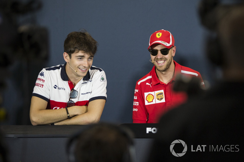 Charles Leclerc, Sauber and Sebastian Vettel, Ferrari in the Press Conference