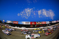 Four-wide pace laps, fireworks