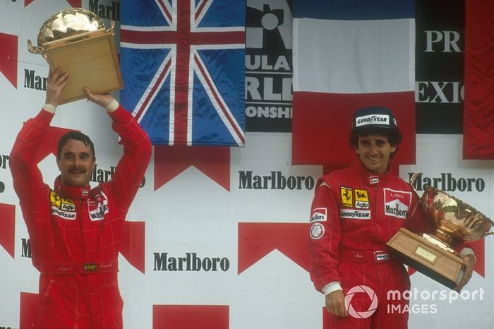 Podio: ganador de la carrera, Alain Prost, Ferrari. Segundo lugar Nigel Mansell, Ferrari