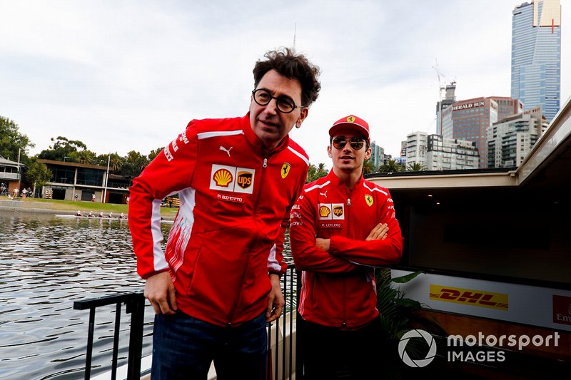 Mattia Binotto, Team Principal Ferrari and Charles Leclerc, Ferrari on the way to the Federation Square event
