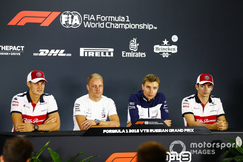 Marcus Ericsson, Sauber, Valtteri Bottas, Mercedes AMG F1, Sergey Sirotkin, Williams Racing and Charles Leclerc, Sauber in the press conference