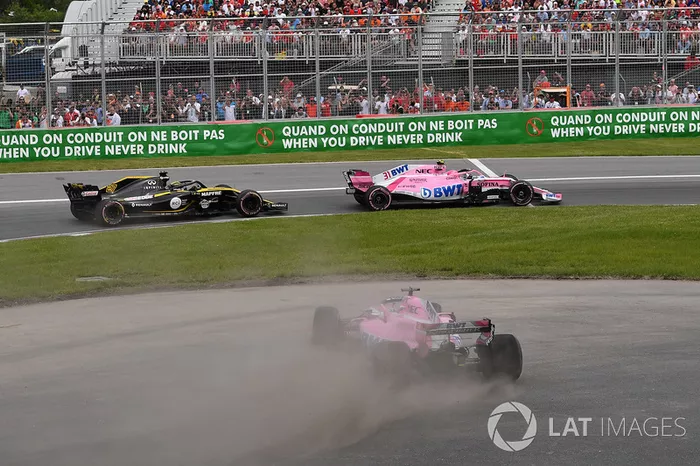 Sergio Perez, Force India VJM11 en tête-à-queue