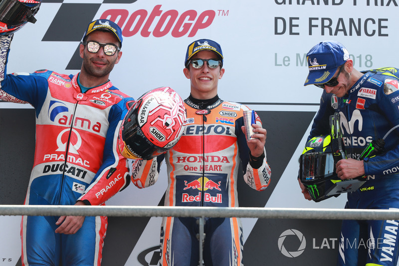 Podio: 1º Marc Marquez, 2º Danilo Petrucci, 3º Valentino RossiRacing