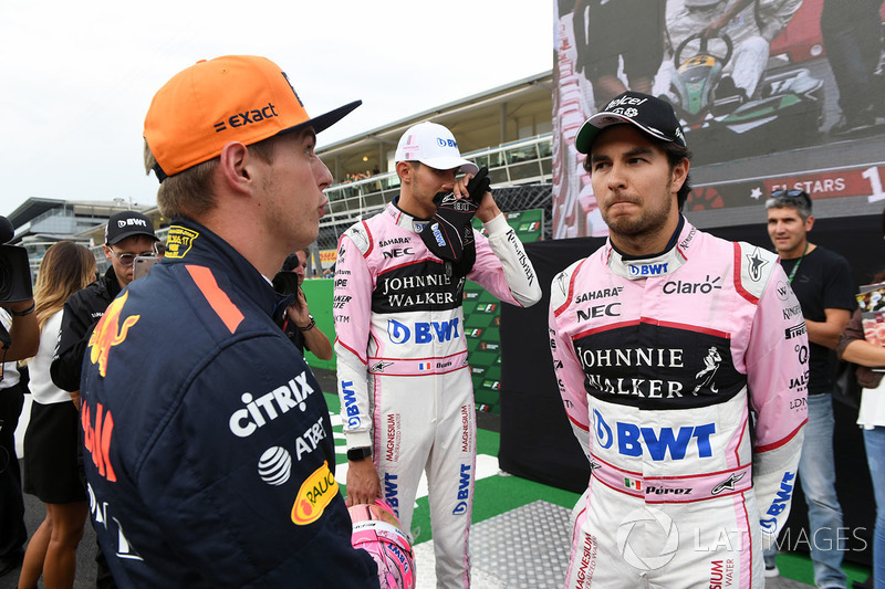 Max Verstappen, Red Bull Racing, Esteban Ocon, Sahara Force India F1 and Sergio Perez, Sahara Force India