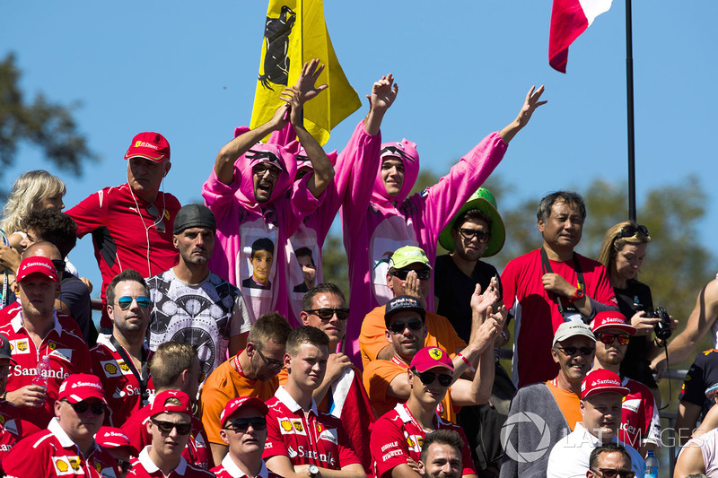 Fans of Force India, dressed as Pink Panthers, in the grandstands
