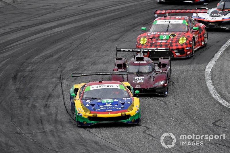 #13 Via Italia Racing Ferrari 488 GT3, GTD: Chico Longo, Victor Franzoni, Marcos Gomes, Andrea Bertolini, #55 Mazda Team Joest Mazda DPi, DPi: Jonathan Bomarito, Harry Tincknell, Olivier Pla