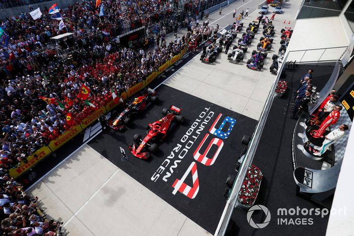 Podio: tercer lugar Lewis Hamilton, Mercedes AMG F1, ganador de la carrera, Kimi Raikkonen, Ferrari y segundo lugar  Max Verstappen, Red Bull Racing  