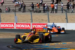 Ryan Hunter-Reay, Andretti Autosport Honda, Scott Dixon, Chip Ganassi Racing Honda