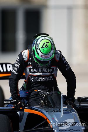 Nico Hulkenberg, Sahara Force India F1 VJM09 en parc ferme