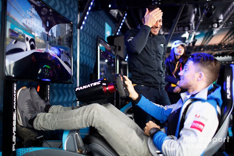 Gary Paffett, HWA Racelab watches as Edoardo Mortara, Venturi Formula E takes part in the E-Race