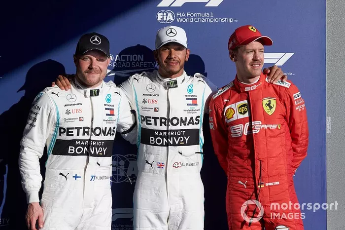 Valtteri Bottas, Mercedes AMG F1, Lewis Hamilton, Mercedes AMG F1 y Sebastian Vettel, Ferrari
