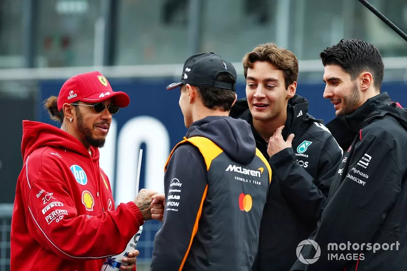 Lewis Hamilton, Ferrari, Lando Norris, McLaren, George Russell, Mercedes, Esteban Ocon, Haas F1 Team