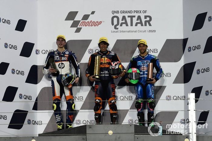 Podio: Aki Ajo, Lorenzo Baldassarri, Pons HP40, Tetsuta Nagashima, Red Bull KTM Ajo, Enea Bastianini, Italtrans Racing Team