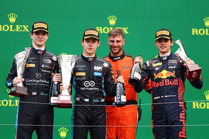 Podio: Ganador de la carrera Franco Colaptino, MP Motorsport, segundo puesto Zak O'Sullivan, Prema Racing, tercer puesto Sebastian Montoya, Hitech GP