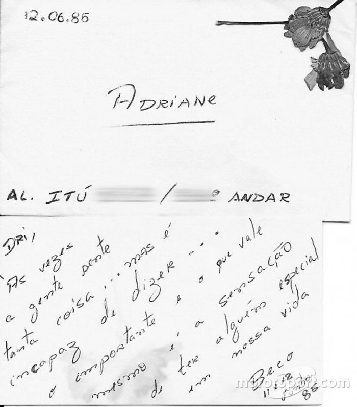 Carta de Ayrton Senna para Adriane Yamin