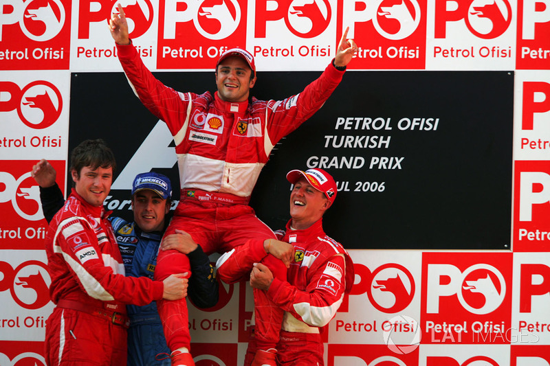 Podium: race winner Felipe Massa, Ferrari, second place Fernando Alonso, Renault, third placeMichael