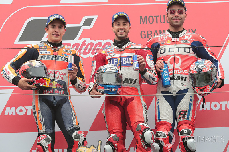 Podium: ganador, Andrea Dovizioso, Ducati Team, segundo, Marc Marquez, Repsol Honda Team, tercero, Danilo Petrucci, Pramac Racing