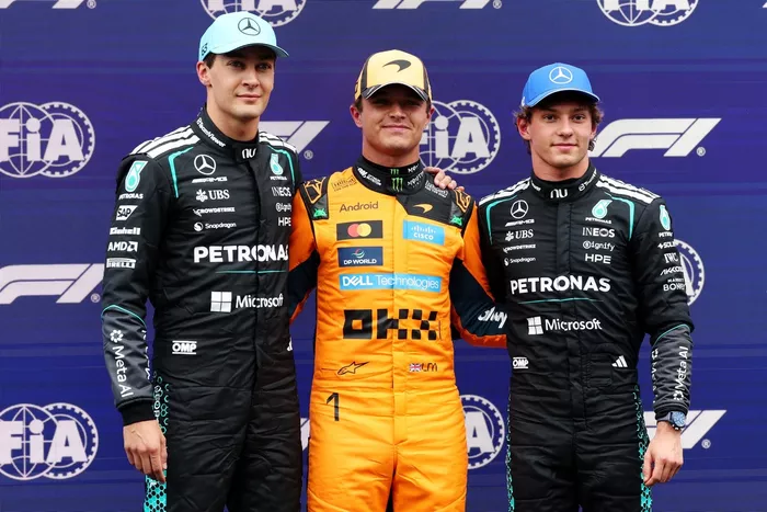 Lando Norris, McLaren; George Russell, Mercedes; Andrea Kimi Antonelli, Mercedes