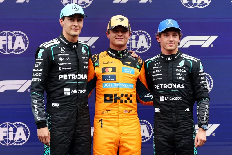 Lando Norris, McLaren; George Russell, Mercedes; Andrea Kimi Antonelli, Mercedes