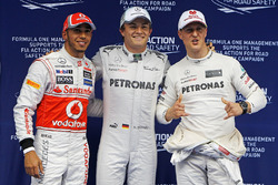 Polesitter Nico Rosberg, Mercedes AMG F1, second place Lewis Hamilton, McLaren Mercedes, third place Michael Schumacher, Mercedes AMG F1