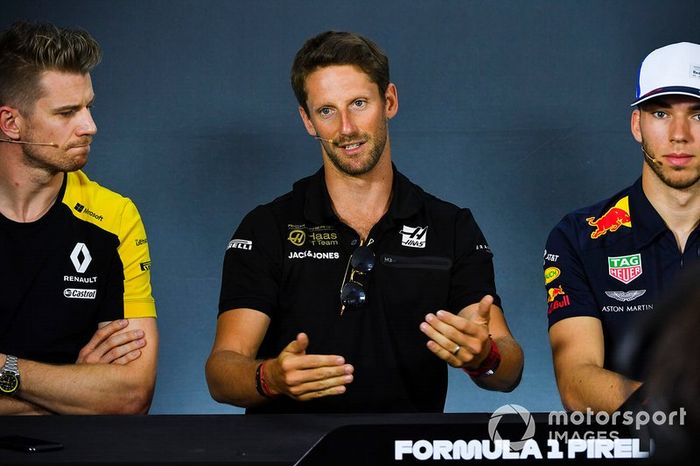 Nico Hulkenberg, Renault F1 Team, Romain Grosjean, Haas F1 y Pierre Gasly, Red Bull Racing en conferencia de prensa