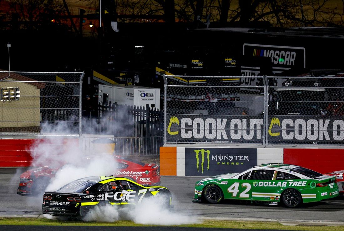 Justin Haley, Spire Motorsports Chevrolet, John Hunter Nemechek, LEGACY MOTOR CLUB Toyota