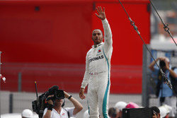 Lewis Hamilton, Mercedes AMG F1, celebrates victory in parc ferme