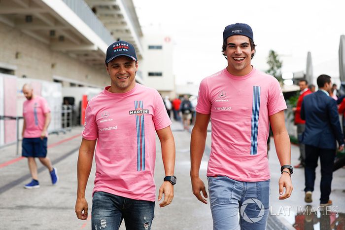 Felipe Massa, Williams, Lance Stroll, Williams, en camisa de color rosa