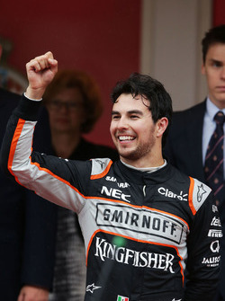 Sergio Pérez, Sahara Force India F1 celebra su tercer puesto en el podio