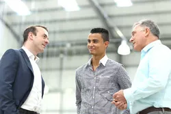 Stephen Fitzpatrick, Manor Racing owner, Pascal Wehrlein, Manor F1 Team and Dave Ryan, Manor F1 Team Racing Director