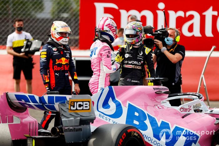 Max Verstappen, Red Bull Racing, Daniel Ricciardo, Renault F1 y Nico Hulkenberg, Racing Point celebran en Parc Ferme 