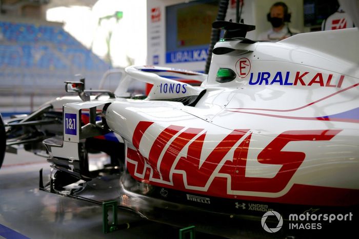 Haas F1 car in garage