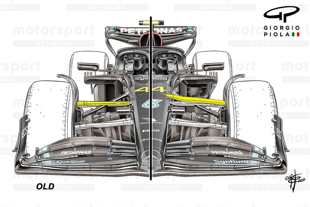 Detalle frontal del Mercedes W14