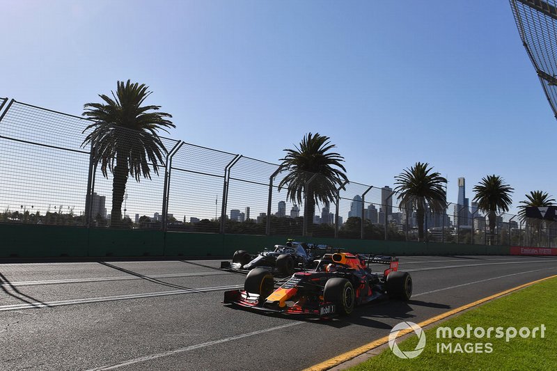 Max Verstappen, Red Bull Racing RB15, leads Valtteri Bottas, Mercedes AMG W10