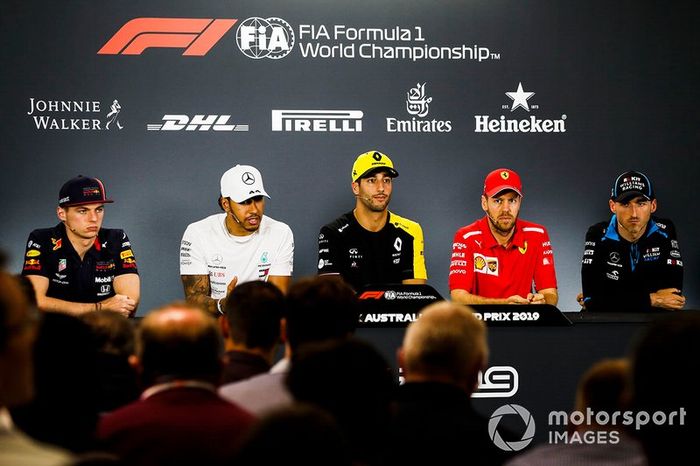 Max Verstappen, Red Bull Racing, Lewis Hamilton, Mercedes AMG F1, Daniel Ricciardo, Renault F1 Team, Sebastian Vettel, Ferrari y Robert Kubica, Williams Racing