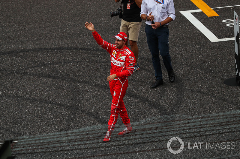 Sebastian Vettel, Ferrari celebrates in parc ferme