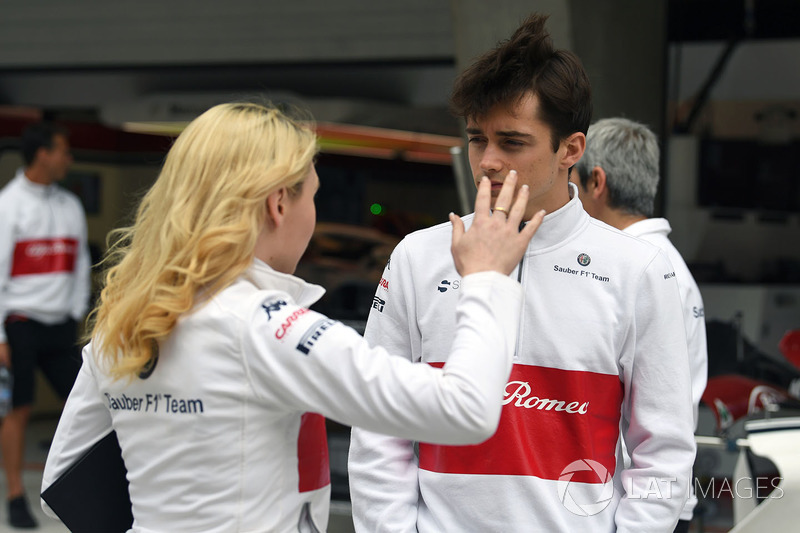 Ruth Buscombe, Sauber Race Strategist and Charles Leclerc, Sauber