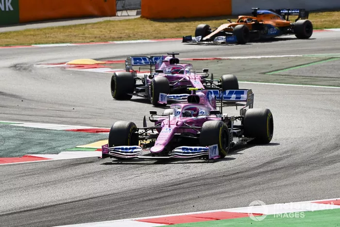 Lance Stroll, Racing Point RP20, Sergio Pérez, Racing Point RP20, Carlos Sainz Jr., McLaren MCL35
