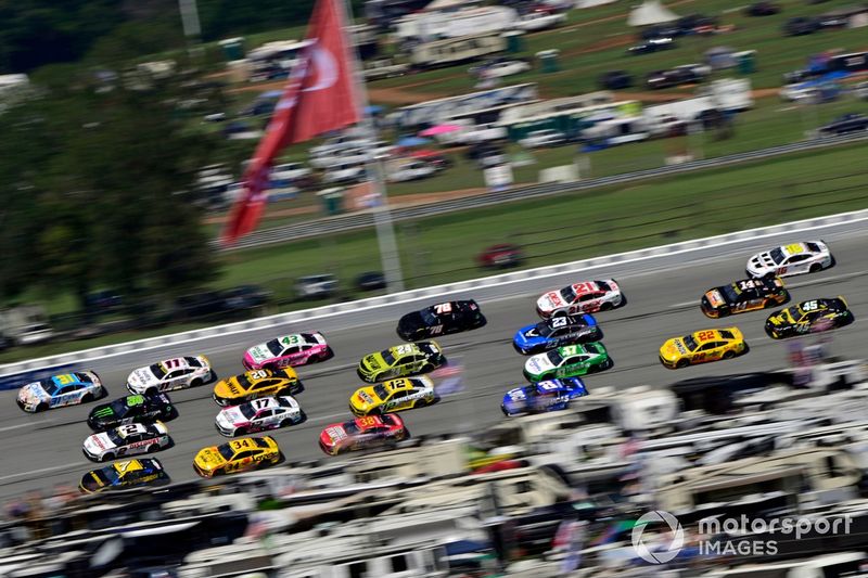 Daniel Hemric, Kaulig Racing, Cirkul Chevrolet Camaro, Ty Gibbs, Joe Gibbs Racing, Monster Energy Toyota Camry, Austin Cindric, Team Penske, Discount Tire Ford Mustang and Denny Hamlin, Joe Gibbs Racing, FedEx One Rate Toyota Camry