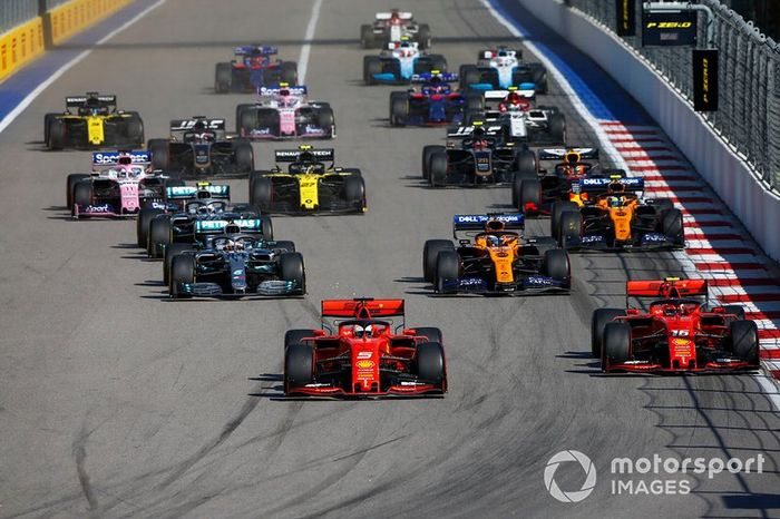 Sebastian Vettel, Ferrari SF90, Charles Leclerc, Ferrari SF90 Lewis Hamilton, Mercedes AMG F1 W10, Carlos Sainz Jr., McLaren MCL34, Valtteri Bottas, Mercedes AMG W10, Lando Norris, McLaren MCL34