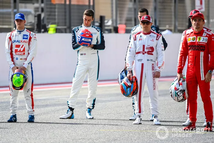 Mick Schumacher, Haas F1, George Russell, Williams, and Kimi Raikkonen, Alfa Romeo 
