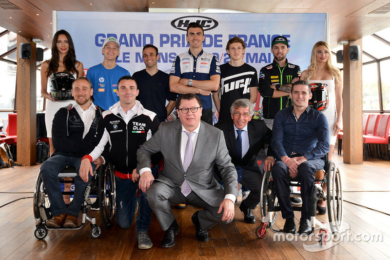 Fabio Quartararo, Johann Zarco, Loris Baz, Jules Danilo, Jonas Folger, Stéphane Paulus, Handi Free Riders president, Emiliano Malagoli, Di. Di. Diversamente Disabili president, Jacques Bolle, French federation president, Claude Michy, promoter, Kevin Simonato, vice-president Handi Free Riders