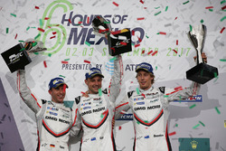 Podium: race winners Timo Bernhard, Earl Bamber, Brendon Hartley, Porsche Team