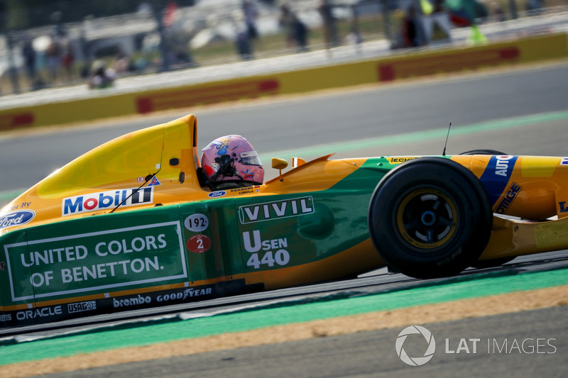 La Benetton Ford B193B lors de la parade des 70 ans du circuit de Silverstone