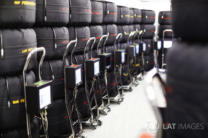 Pilhas de pneus Pirelli com aquecedores