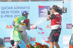 Lucas di Grassi, Audi Sport ABT Schaeffler, celebrates on the podium after winning the race